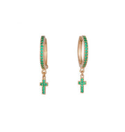 Emerald cross earrings